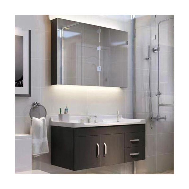 Moderne Rechteckstücke aus Sperrholz Tür Spiegel Badezimmer Vanity mit Spülbecken