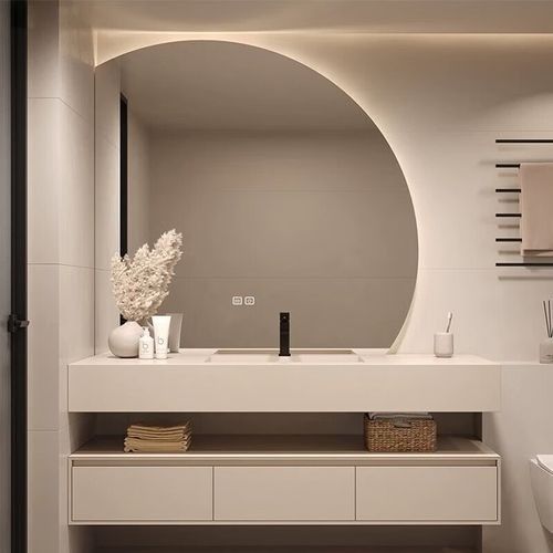 Moderne Rechteckstücke aus Sperrholz Tür Spiegel Badezimmer Vanity mit Spülbecken