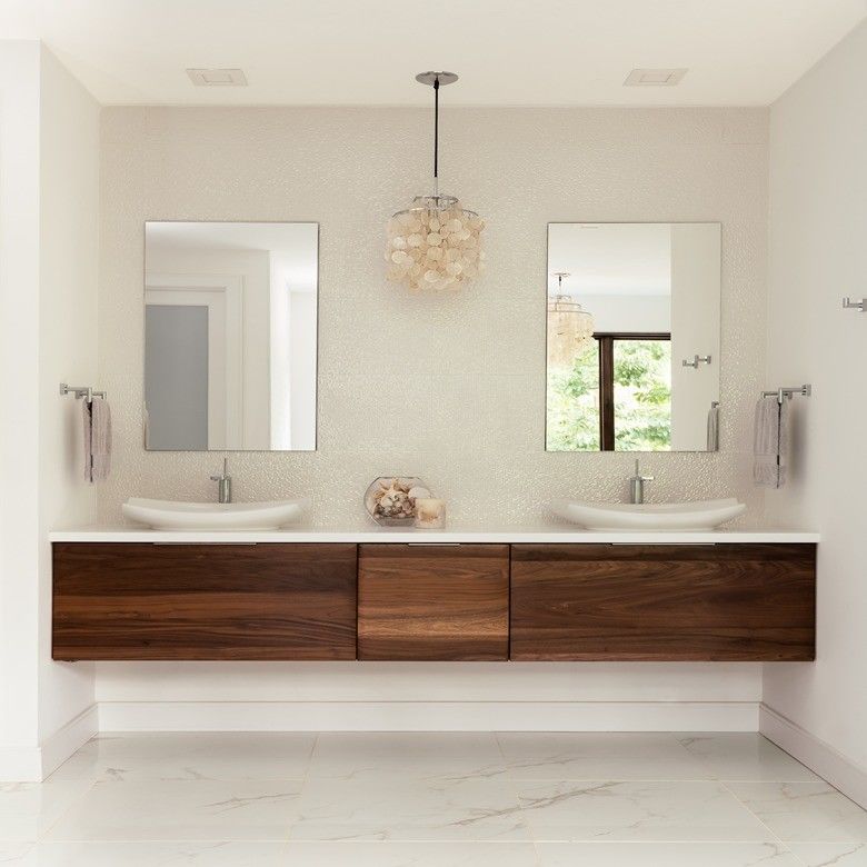 Moderne Rechteckstücke aus Sperrholz Tür Spiegel Badezimmer Vanity mit Spülbecken