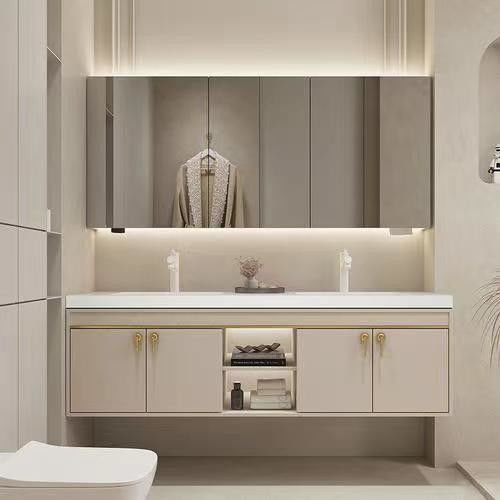 Moderne Holzschachtel mit kleinen schwimmenden Waschbecken und schlanker Einheit Grau/Weiß Eichenbad Vanity