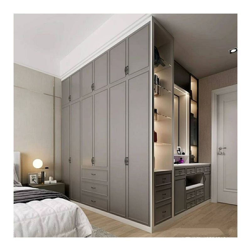 2024 Beliebter Grauer Shaker Tür Kleiderschrank Moderne Holz-Stil für Haus Stoff Regal Schränke