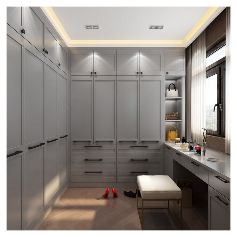 2024 Beliebter Grauer Shaker Tür Kleiderschrank Moderne Holz-Stil für Haus Stoff Regal Schränke