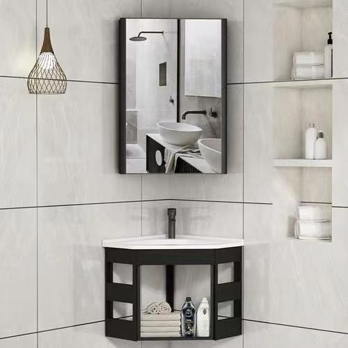 Chinesisches Holz Dreieck Badezimmer Spiegel Schrank für schlanke Aufbewahrung in Wall Mount Vanity