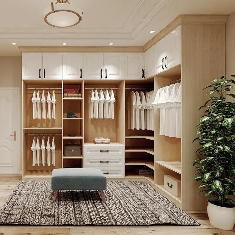Holz-Stil PANEL Große Ecke offene Garderobe Schrank für Zuhause Villa Hotel Wohnung Schlafzimmer