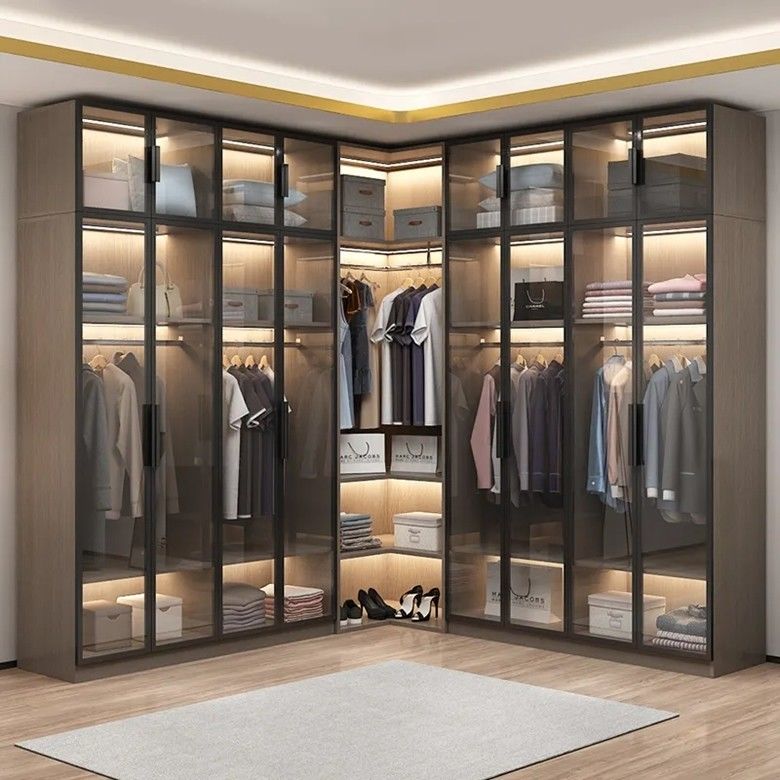 Holz-Stil PANEL Große Ecke offene Garderobe Schrank für Zuhause Villa Hotel Wohnung Schlafzimmer