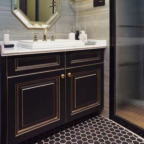 Wohnung Festfläche Schwarzes Badezimmer Led Spiegel Hochschrank CAD Design Vanity Combo