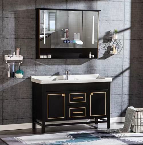 Wohnung Festfläche Schwarzes Badezimmer Led Spiegel Hochschrank CAD Design Vanity Combo