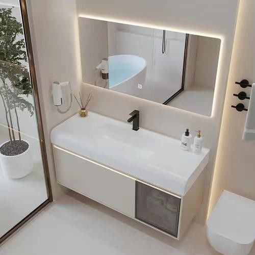 Weiße Badezimmer Schränke Handgrifffreies Design für Vanity Top und Wohnzimmer Möbel Combo