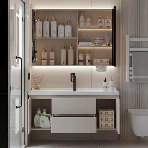 Weiße Badezimmer Schränke Handgrifffreies Design für Vanity Top und Wohnzimmer Möbel Combo