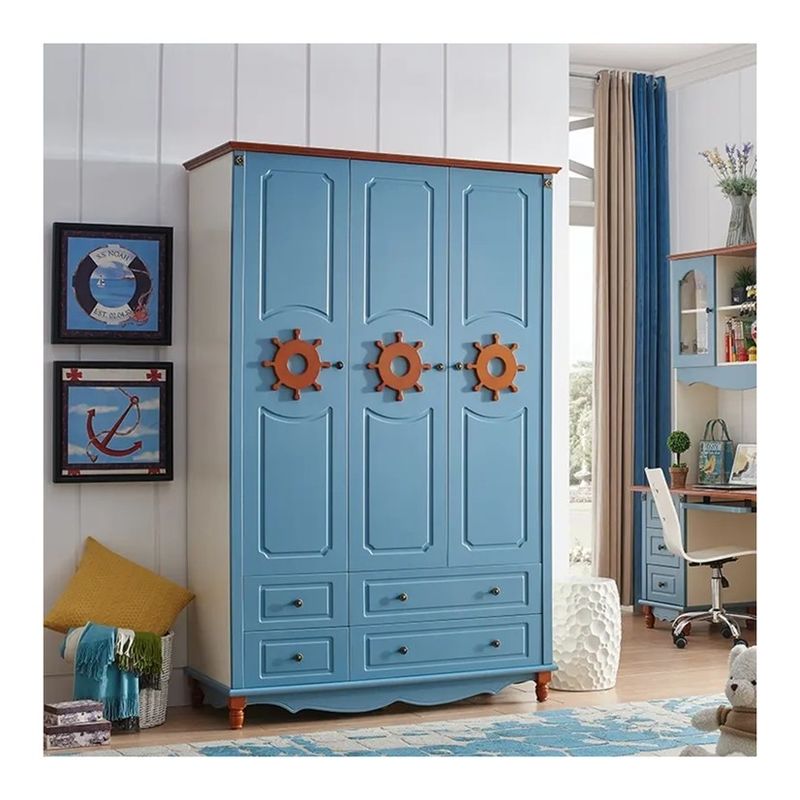 Schlafzimmer Blau Schrank Möbel für Kinder Schrank PANEL Holz Stil Postverpackung N