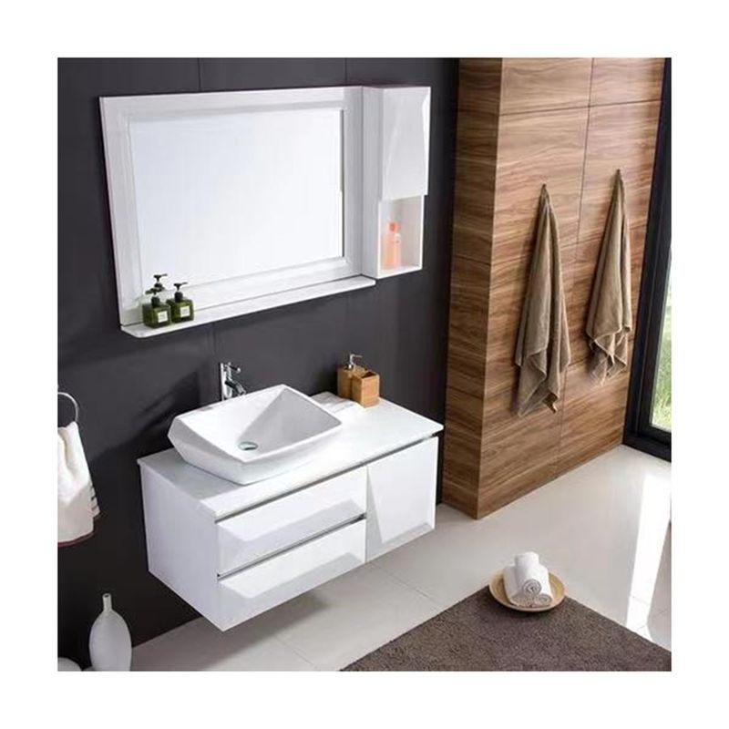 Wohnung Wesentliche Segelschiff Schnitzerei Design Weißer Spiegel Wand Hängeschrank Bad Vanity Set