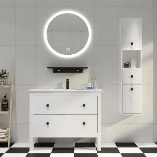 Wohnung Wesentliche Segelschiff Schnitzerei Design Weißer Spiegel Wand Hängeschrank Bad Vanity Set
