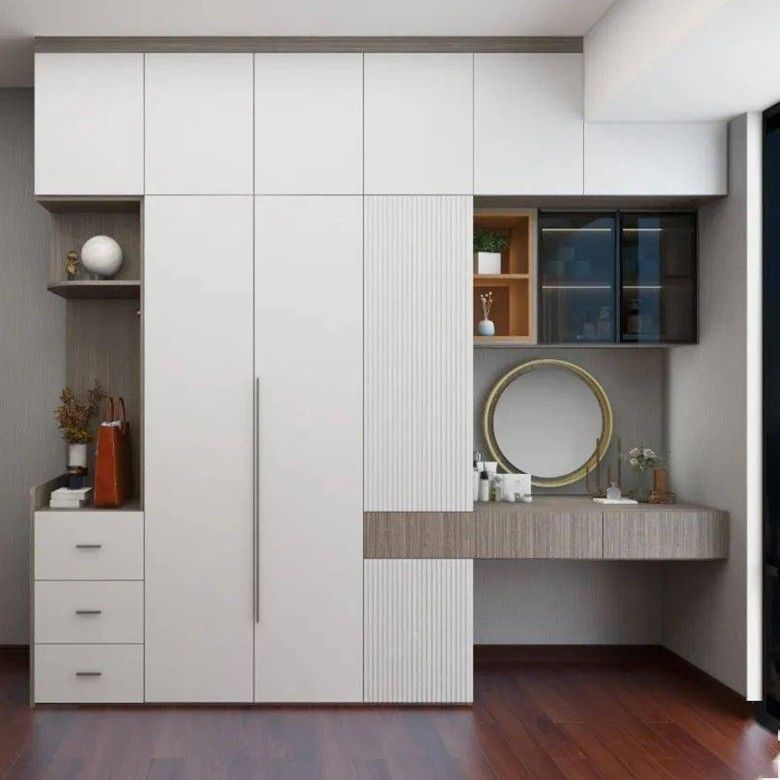 Moderner Stil 3-Tür-Schrank mit Spiegel Schlaftisch YALIG Maßgeschneiderter Massivholz