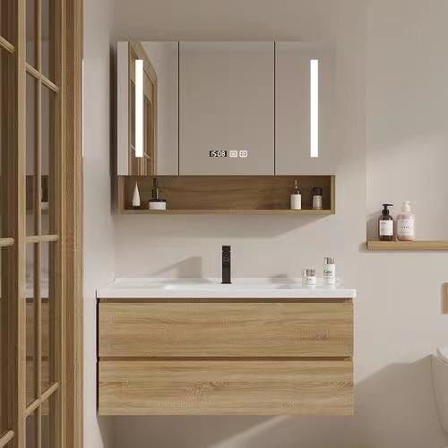 38-46 in Breite Massivholz Badezimmer Vanity mit Silber Spiegel und zeitgenössisches Design