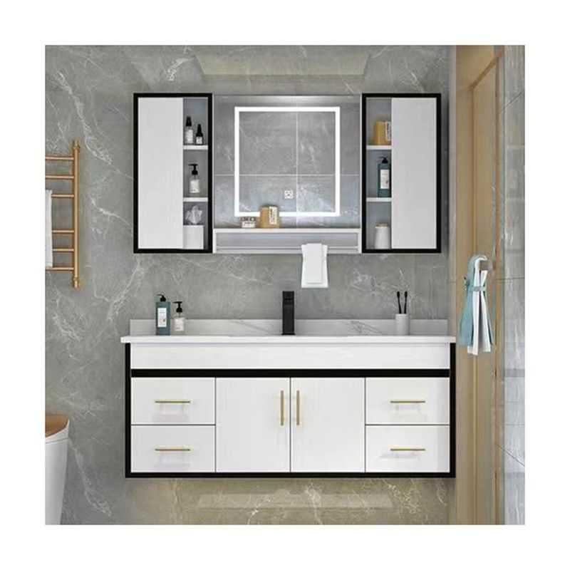 Wandmontierte Holzbadezimmer Vanity mit grifffreiem Design und Becken von YALIG enthalten