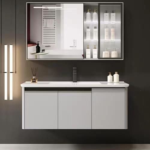 Wandmontierte Holzbadezimmer Vanity mit grifffreiem Design und Becken von YALIG enthalten