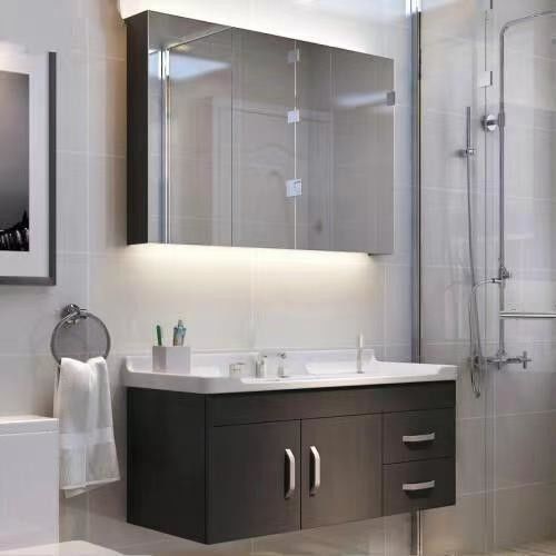 Wandmontierte Holzbadezimmer Vanity mit grifffreiem Design und Becken von YALIG enthalten