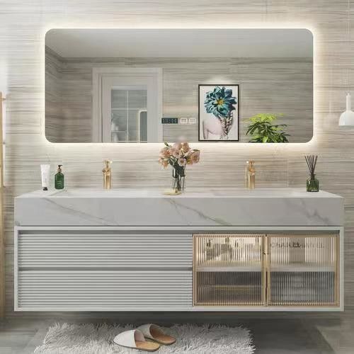 Rechteckige Eitelkeit YALIG Custom Luxus Quarz Zähler Top Set für modernes Badezimmer Design