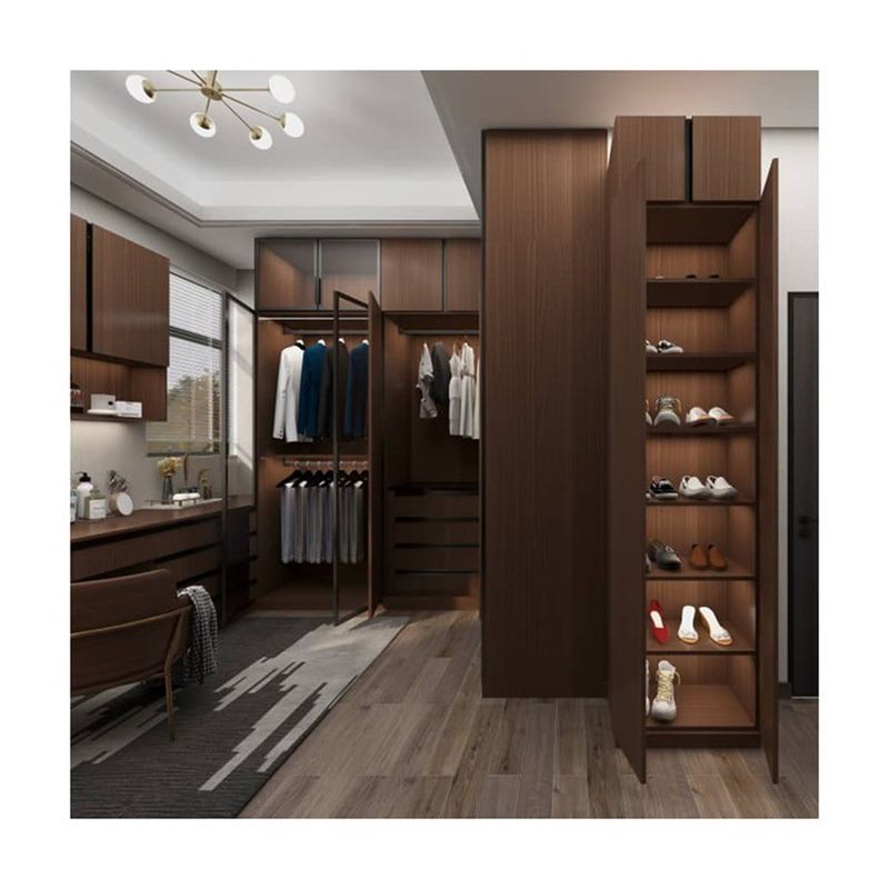 Moderner Stil Villa Schlafzimmer Holz Garderobe mit 8 Schiebetüren und Spiegeldesign