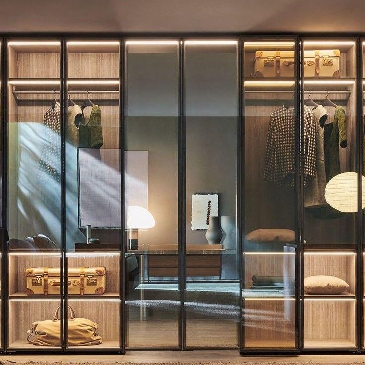 Moderner Stil Villa Schlafzimmer Holz Garderobe mit 8 Schiebetüren und Spiegeldesign
