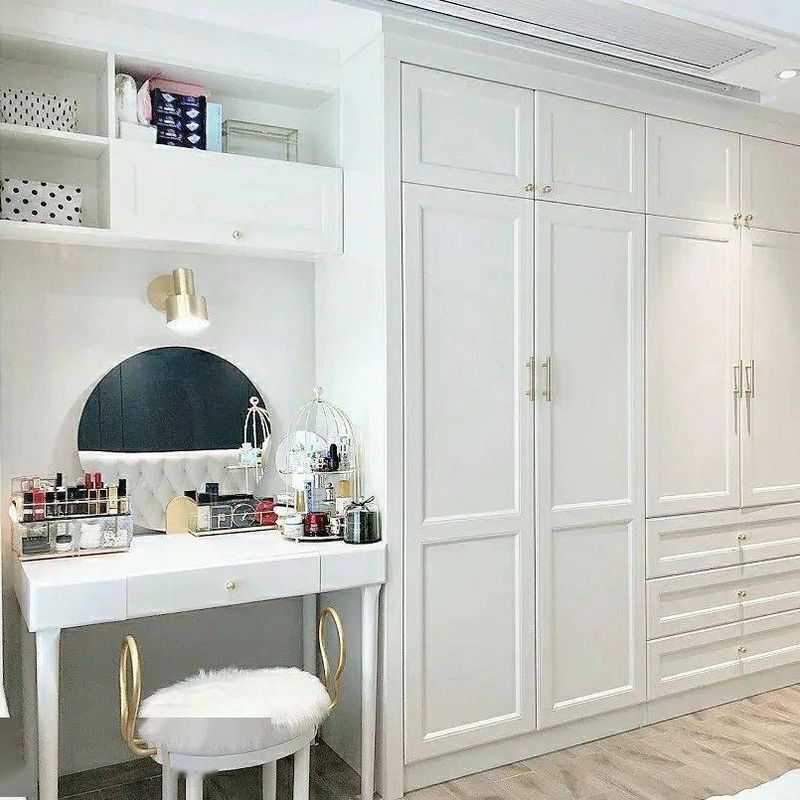 Moderner Stil Villa Schlafzimmer Holz Garderobe mit 8 Schiebetüren und Spiegeldesign