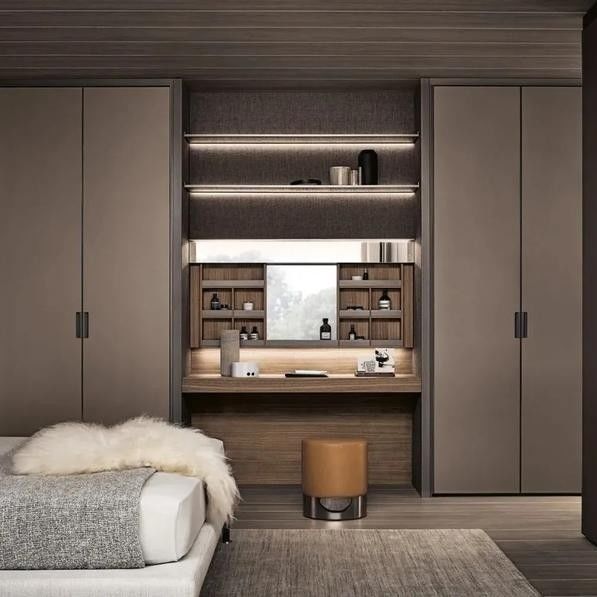 Moderner Stil Villa Schlafzimmer Holz Garderobe mit 8 Schiebetüren und Spiegeldesign