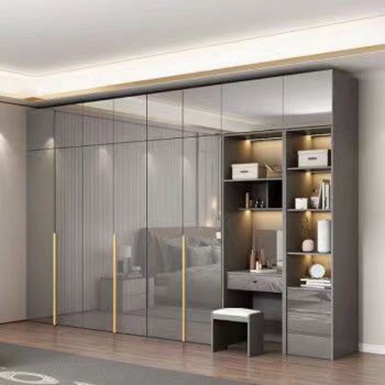 Moderner Stil Villa Schlafzimmer Holz Garderobe mit 8 Schiebetüren und Spiegeldesign