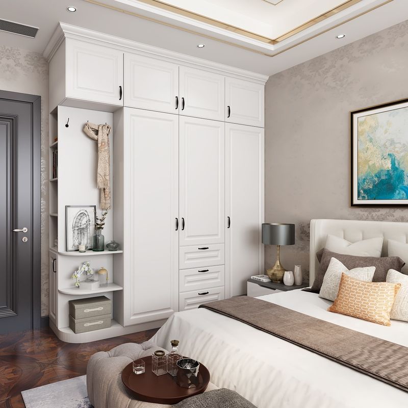 YALIG Massivholz komplettes Schlafzimmer Wand 3 Tür Ecke Kleiderschrank mit Spiegel Garderobe