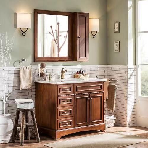 Massivholz Schrank Vanity für kleine Toiletten enthält Spiegel und Arbeitsplatte von YALIG