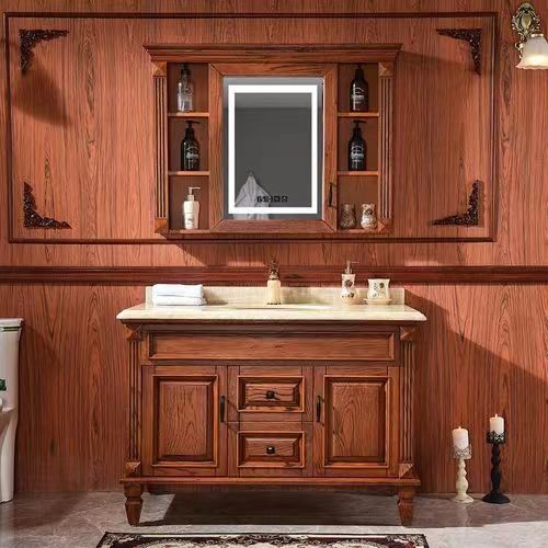 Massivholz Schrank Vanity für kleine Toiletten enthält Spiegel und Arbeitsplatte von YALIG