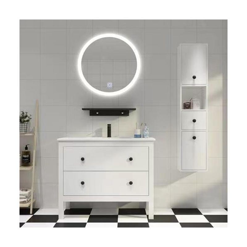 YALIG angepasste Waschbecken Holz-Weißschrank Badezimmer Vanity Schränke mit Silberspiegel