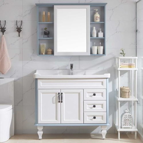 YALIG angepasste Waschbecken Holz-Weißschrank Badezimmer Vanity Schränke mit Silberspiegel