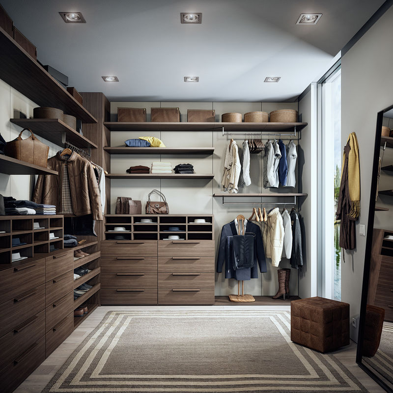 Großer Holzweg im eingebauten Schrank für moderne Wohnung 2D / 3D und High-End-Design