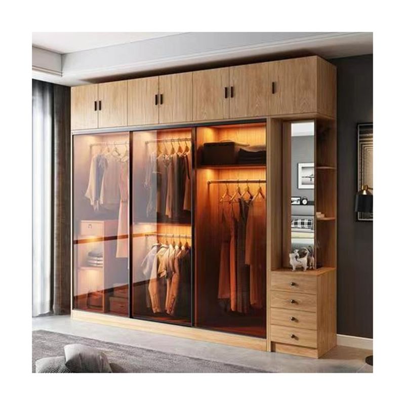 Moderne Holzfarbe Melamin Schwingetür Schlafzimmer Schrank für Villa