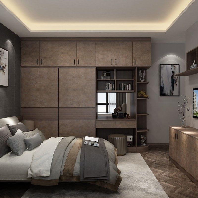 Moderne Holzfarbe Melamin Schwingetür Schlafzimmer Schrank für Villa