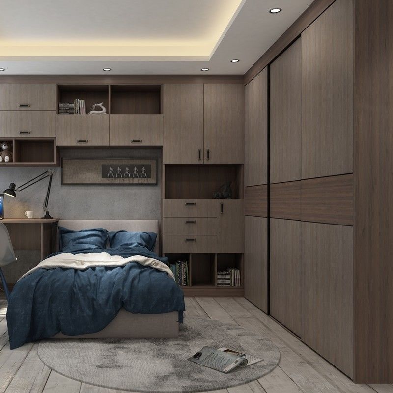 Moderne Holzfarbe Melamin Schwingetür Schlafzimmer Schrank für Villa