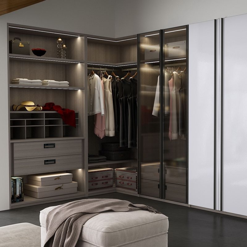 YALIG Holzkleiderschrank mit mattem Lack, lackiertem Finish und Glastür Schlafzimmermöbel