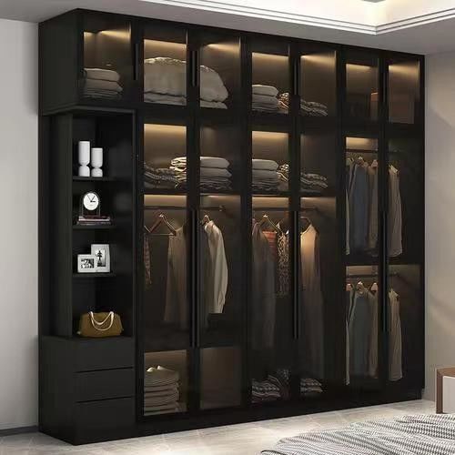 YALIG Holzkleiderschrank mit mattem Lack, lackiertem Finish und Glastür Schlafzimmermöbel
